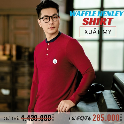 NAUTICA - ÁO THUN NAM TAY DÀI CỔ HENLEY XUẤT MỸ MÀU ĐỎ