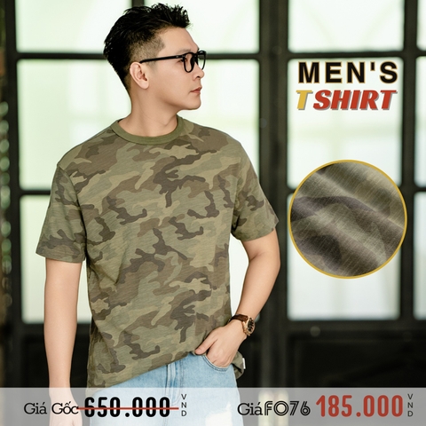 ÁO THUN NAM CỔ TRÒN TAY NGẮN XUẤT MỸ HOẠ TIẾT CAMOUFLAGE MÀU RÊU