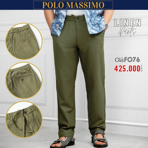 POLO MASSIMO - QUẦN DÀI LINEN NAM ỐNG SUÔNG MÀU RÊU