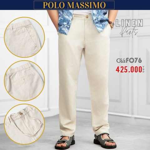 POLO MASSIMO - QUẦN DÀI LINEN NAM ỐNG SUÔNG MÀU KEM