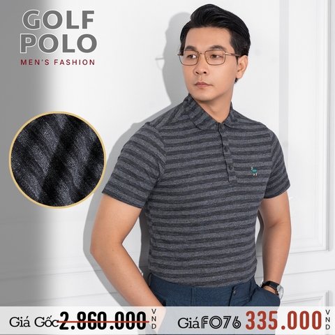 ÁO THUN POLO GOLF NAM TAY NGẮN KẺ SỌC NGANG MÀU XÁM