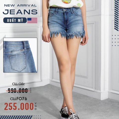 QUẦN SHORT JEANS NỮ LƯNG CAO XUẤT MỸ MÀU XANH QSN4306V1 