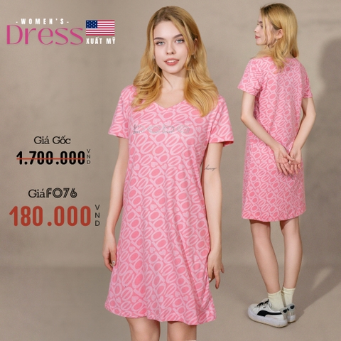 ĐẦM SUÔNG CỔ TIM XUẤT MỸ MÀU HỒNG ĐẬM DN4507D4