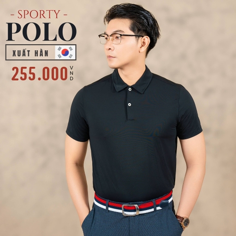 ÁO POLO NAM THỂ THAO TAY NGẮN XUẤT HÀN MÀU ĐEN PL4521L3