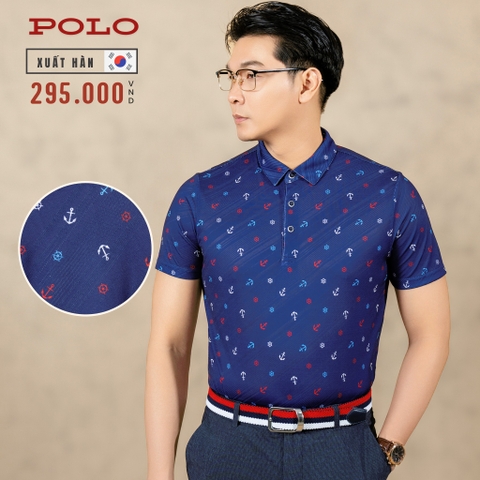 ÁO POLO NAM TAY NGẮN XUẤT HÀN CAO CẤP HỌA TIẾT MỎ NEO MÀU XANH NAVY APL4423H10