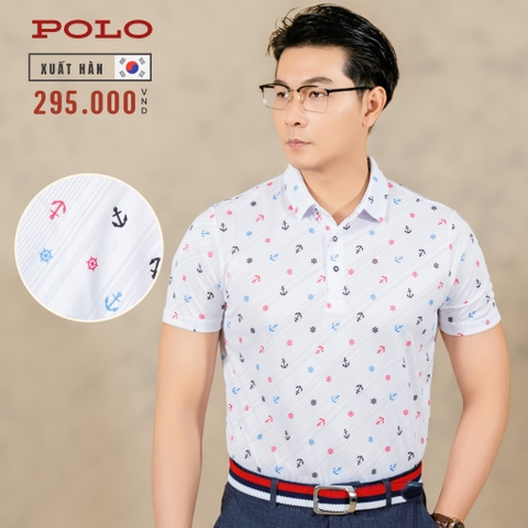 ÁO POLO NAM TAY NGẮN XUẤT HÀN CAO CẤP HỌA TIẾT MỎ NEO MÀU TRẮNG APL4423H3