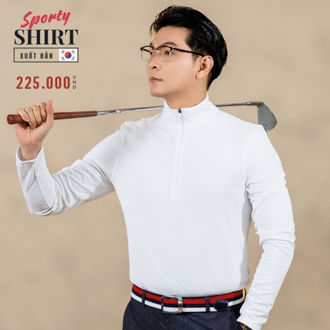 ÁO THUN THỂ THAO NAM CỔ LỌ TAY DÀI PHỐI DÂY KÉO XUẤT HÀN MÀU TRẮNG DTN4522L1