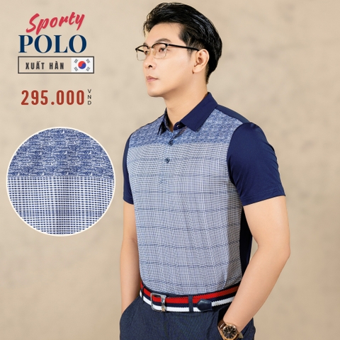 ÁO POLO THỂ THAO NAM CỔ TAY NGẮN PHỐI HỌA TIẾT CA RÔ MÀU XANH ĐEN APL4423H