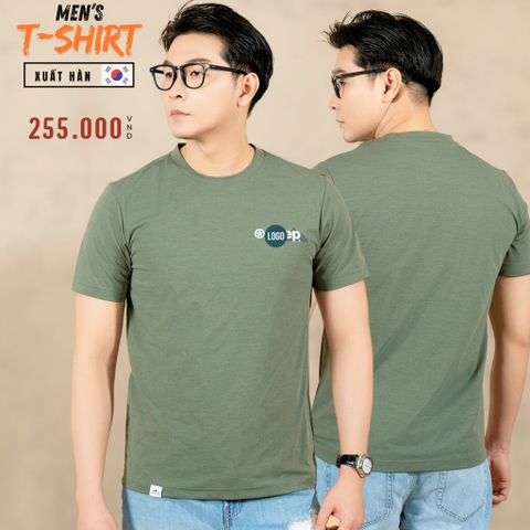 ÁO THUN NAM CỔ TRÒN TAY NGẮN XUẤT HÀN MÀU RÊU AT4508H1