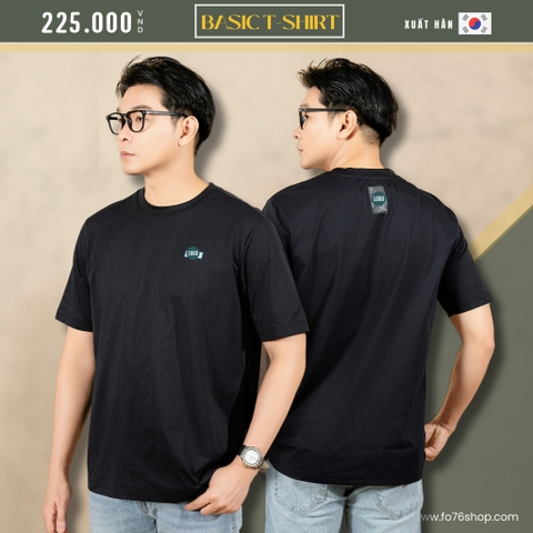 ÁO THUN NAM BASIC CỔ TRÒN TAY NGẮN THÊU LOGO XUẤT HÀN MÀU ĐEN AT4528T2