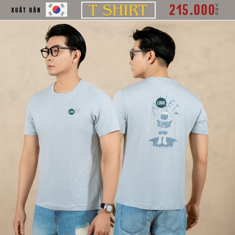 ÁO THUN NAM CỔ TRÒN TAY NGẮN XUẤT HÀN IN HÌNH SAU LƯNG MÀU XÁM XANH AT4528T