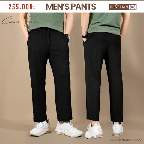 QUẦN BAGGY LƯNG THUN NAM VẢI THUN XỐP XUẤT HÀN MÀU ĐEN QBG4404T