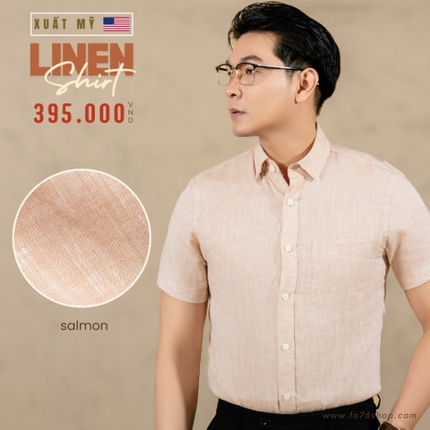 ÁO SƠ MI NAM LINEN TAY NGẮN PHỐI TÚI NGỰC XUẤT MỸ MÀU HỒNG CAM SALMON SM4511T4