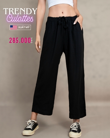 QUẦN CULOTTES NỮ LƯNG THUN DÁNG LỮNG XUẤT MỸ MÀU ĐEN QN4521H1