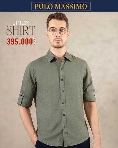 ÁO SƠ MI NAM LINEN TAY DÀI MÀU RÊU SM4825T5