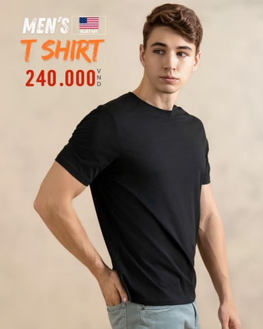 ÁO THUN NAM CỔ TRÒN TAY NGẮN XUẤT MỸ MÀU ĐEN AT4917D5
