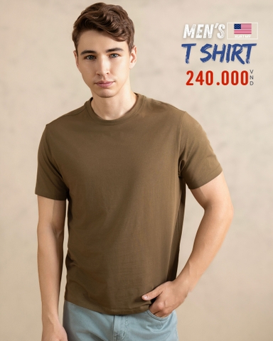 ÁO THUN NAM CỔ TRÒN TAY NGẮN XUẤT MỸ MÀU NÂU AT4917D3