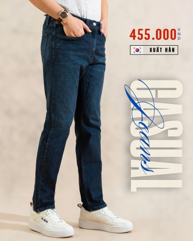 QUẦN JEAN NAM PHOM SLIM FIT XUẤT HÀN MÀU XANH ĐẬM QJ4B09D2