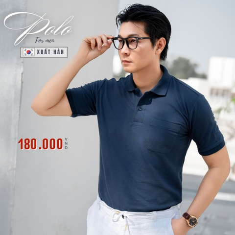 ÁO THUN POLO NAM PHỐI TÚI NGỰC XUẤT HÀN MÀU XANH NAVY