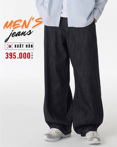 QUẦN JEAN NAM ỐNG RỘNG LƯNG CO GIÃN XUẤT HÀN MÀU ĐEN QJ60204M4