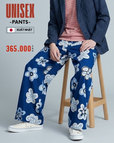 QUẦN DÀI NAM ỐNG RỘNG LƯNG CO GIÃN XUẤT NHẬT HỌA TIẾT HOA MÀU XANH NAVY QD60305T2