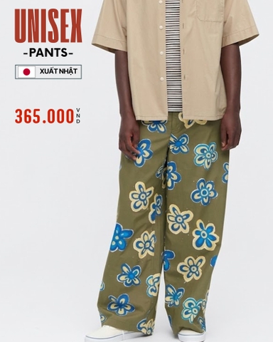 QUẦN DÀI NAM ỐNG RỘNG LƯNG CO GIÃN XUẤT NHẬT HỌA TIẾT HOA MÀU XANH RÊU QD60305T1