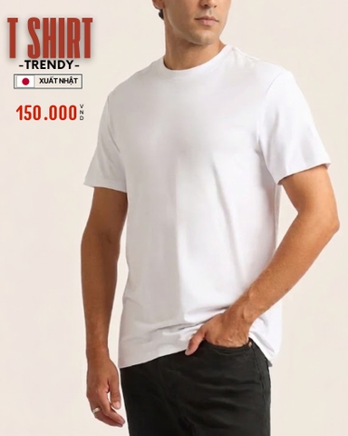 ÁO THUN NAM CỔ TRÒN TAY NGẮN XUẤT NHẬT MÀU TRẮNG AT60228N1