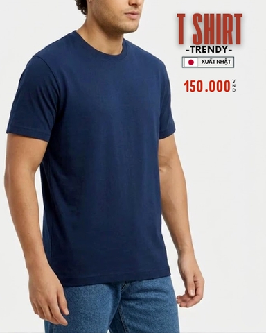 ÁO THUN NAM CỔ TRÒN TAY NGẮN XUẤT NHẬT MÀU XANH ĐEN AT60228N4