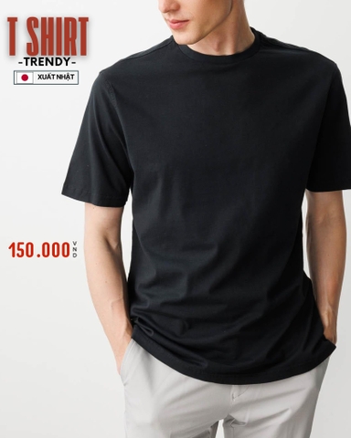 ÁO THUN NAM CỔ TRÒN TAY NGẮN XUẤT NHẬT MÀU ĐEN AT60228N3