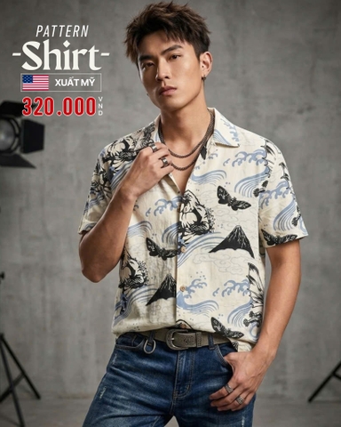 ÁO SƠ MI NAM TAY NGẮN CỔ DANTON XUẤT MỸ HỌA TIẾT GODZILLA SM60307M