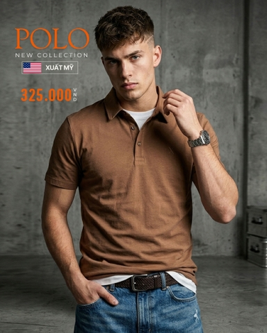 ÁO POLO NAM TAY NGẮN XUẤT MỸ MÀU NÂU PL60312T12