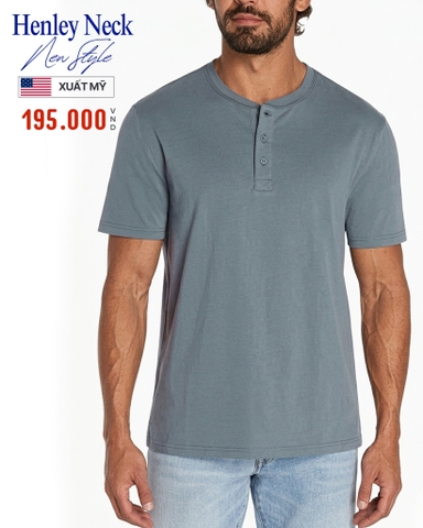 ÁO THUN NAM TAY NGẮN CỔ HENLEY XUẤT MỸ MÀU XÁM XANH AT60311N2