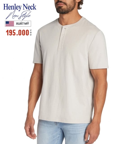 ÁO THUN NAM TAY NGẮN CỔ HENLEY XUẤT MỸ MÀU KEM AT60311N1