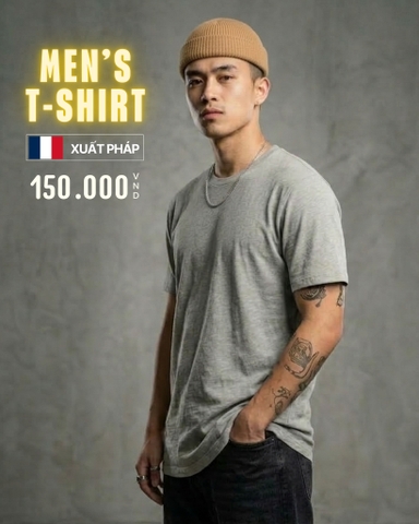 ÁO THUN NAM CỔ TRÒN TAY NGẮN XUẤT PHÁP MÀU XÁM XANH AT60307L