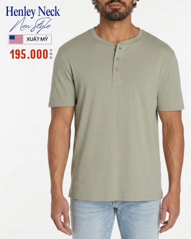 ÁO THUN NAM TAY NGẮN CỔ HENLEY XUẤT MỸ MÀU XANH RÊU AT60311N3