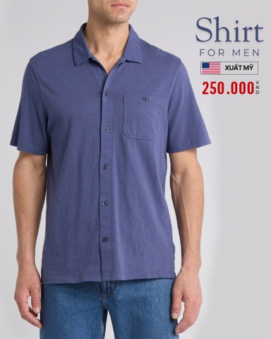 ÁO SƠ MI NAM TAY NGẮN CÓ TÚI VẢI THUN XUẤT MỸ MÀU XANH SM60314L2