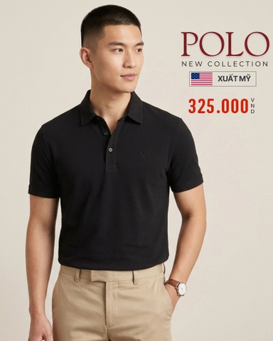ÁO POLO NAM TAY NGẮN XUẤT MỸ MÀU ĐEN PL60312T7