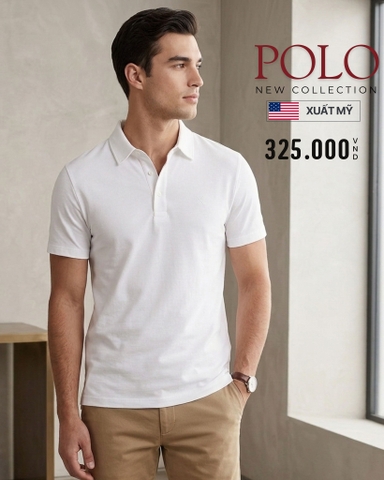 ÁO POLO NAM TAY NGẮN XUẤT MỸ MÀU TRẮNG PL60312T8