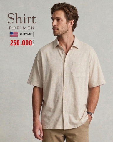 ÁO SƠ MI NAM TAY NGẮN CÓ TÚI VẢI THUN XUẤT MỸ MÀU KEM SM60314L3