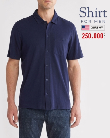 ÁO SƠ MI NAM TAY NGẮN CÓ TÚI VẢI THUN XUẤT MỸ MÀU XANH ĐEN SM60314L4