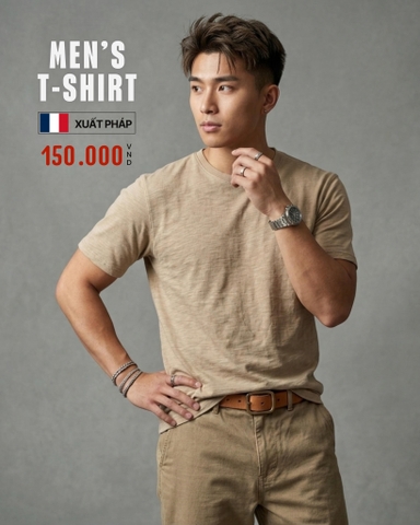 ÁO THUN NAM CỔ TRÒN TAY NGẮN XUẤT PHÁP MÀU BE AT60307L5