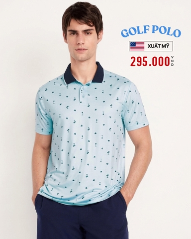 ÁO POLO GOLF NAM TAY NGẮN XUẤT MỸ HỌA TIẾT CÂY DỪA MÀU XANH DƯƠNG NHẠT PL60330H2