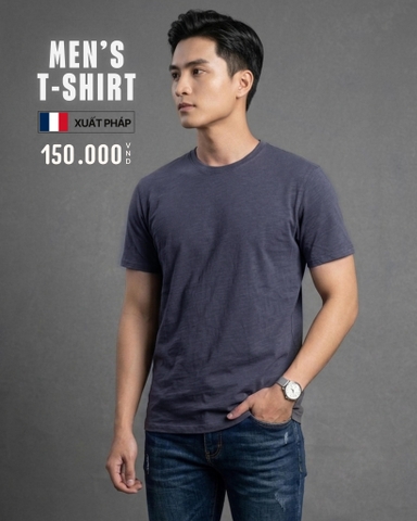 ÁO THUN NAM CỔ TRÒN TAY NGẮN XUẤT PHÁP MÀU XANH NAVY AT60307L3