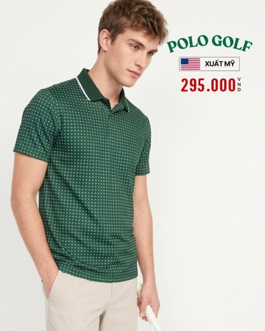 ÁO POLO GOLF NAM TAY NGẮN XUẤT MỸ HỌA TIẾT HOA NHÍ MÀU XANH LÁ PL60330H1