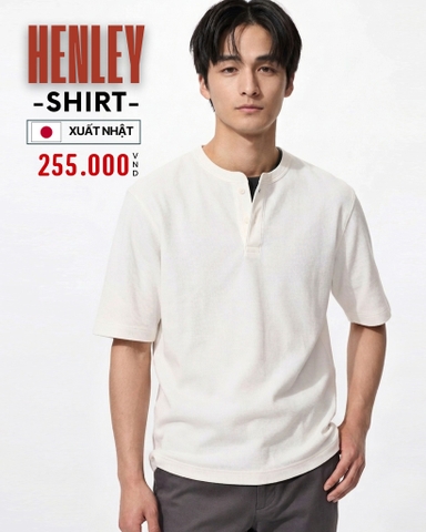 ÁO THUN NAM CỔ HENLEY TAY NGẮN VẢI DRY WAFFLE XUẤT NHẬT MÀU TRẮNG AT60402N9