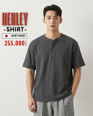 ÁO THUN NAM CỔ HENLEY TAY NGẮN VẢI DRY WAFFLE XUẤT NHẬT MÀU XÁM AT60402N8