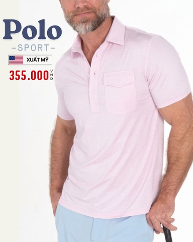 ÁO POLO THỂ THAO NAM TAY NGẮN CÓ TÚI XUẤT MỸ MÀU HỒNG NHẠT PL60408N1