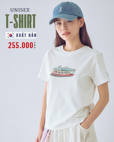 ÁO THUN UNISEX CỔ TRÒN TAY NGẮN XUẤT HÀN MÀU TRẮNG AT60513N2