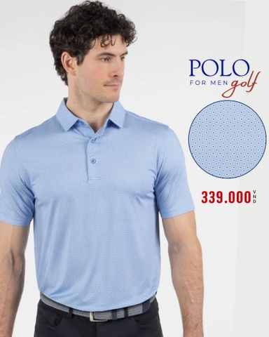 ÁO POLO GOLF NAM TAY NGẮN MÀU XANH DƯƠNG NHẠT HỌA TIẾT CHẤM BI PL60516T6