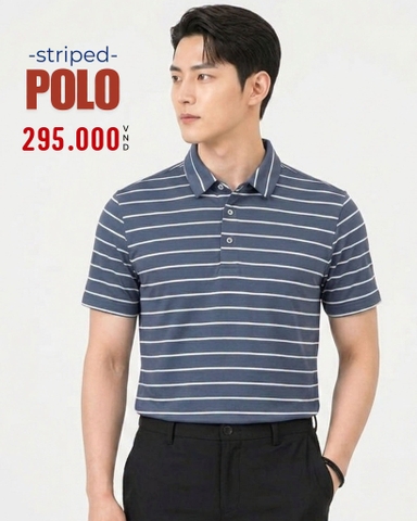 ÁO POLO GOLF NAM TAY NGẮN KẺ SỌC NGANG MÀU XANH PL60522H3